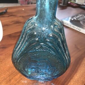Vintage  Commemorative Blue Violin Glass Bottle Whitman Stafford Farm NJ